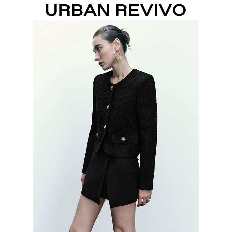 URBAN REVIVO Fashionable Tweed Jacket for Women UWG130014 Casual Outfit 2025 Women Clothing Girl Elegant Fashion Trendy and Versatile OOTD